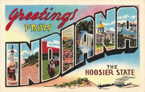 IN, INDIANA Large Letter Linens GREETINGS  Hoosier State *TWO* c1940's Postcards