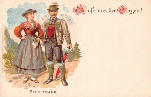 L106 Austria Styria Steiermark Costume Gruss aus den Bergen chromolitho postcard