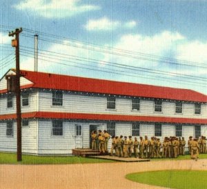 Vintage Chow Line in School Group Area Scott Field Belleville, Ill Postcard P171