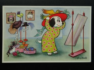 Artist Drawn Cute Little DRESSED DOGS & A NEW HAT by Mary Daester c1920 Postcard