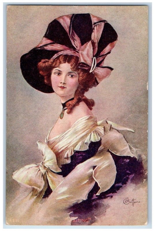 c1905 Pretty Woman Big Hat Gown Studio Unposted Antique Postcard 