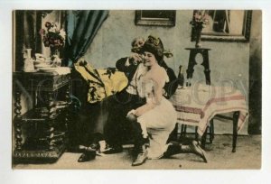 493110 BROTHEL Drunken Old Man & NUDE girl in Hat Vintage postcard