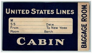 United States Lines Cabin NY Luggage Label Vtg Sticker Stamp Poster Original 