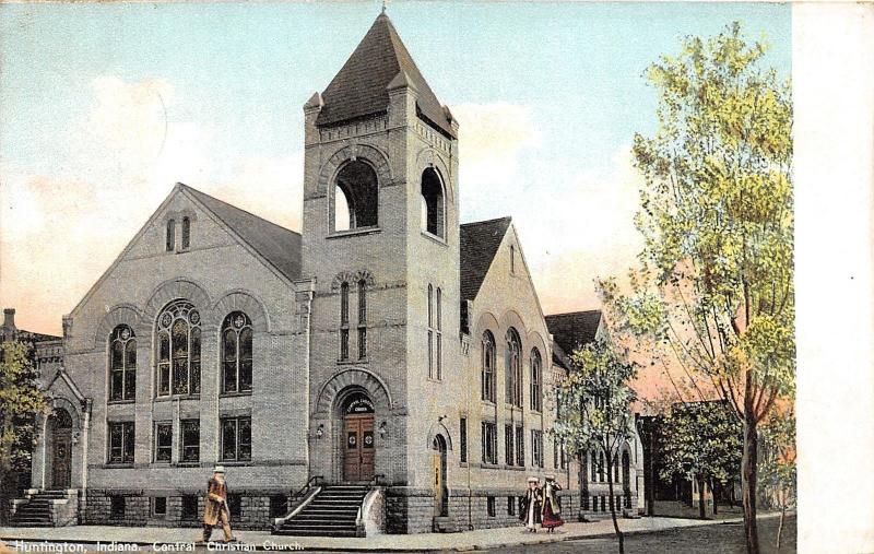 Huntington Indiana~Central Christian Church~Victorian Ladies on Sidewalk~c1910