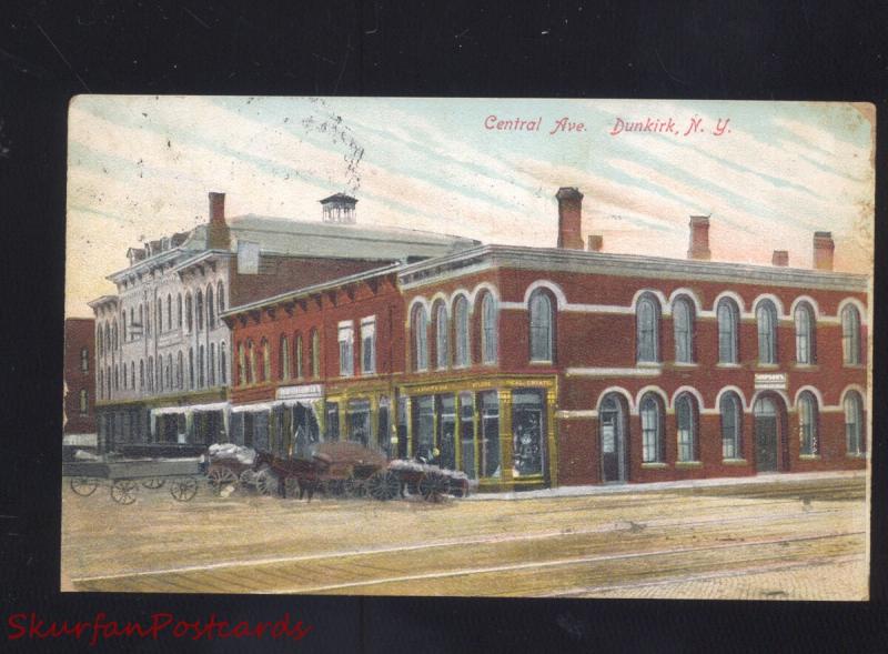 DUNKIRK NEW YORK DOWNTOWN CENTRAL AVENUE STREET SCENE VINTAGE POSTCARD NY