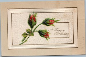 postcard A Happy Birthday - 3 roses Deposes series 707