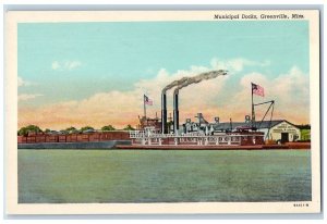 c1940's Municipal Docks Steamships Greenville Mississippi MS Unposted Postcard