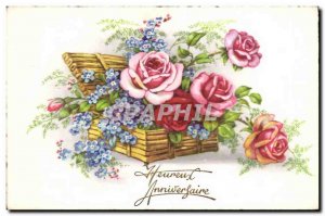 Fancy Old Postcard Happy Birthday Flowers