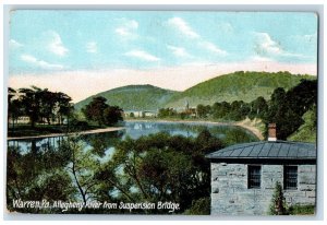 Warren Pennsylvania PA Postcard Allegheny River From Suspension Bridge c1910's