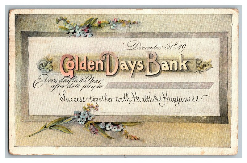 1924 Postcard Golden Days Bank December 31st 19__ Vintage Standard View Card 