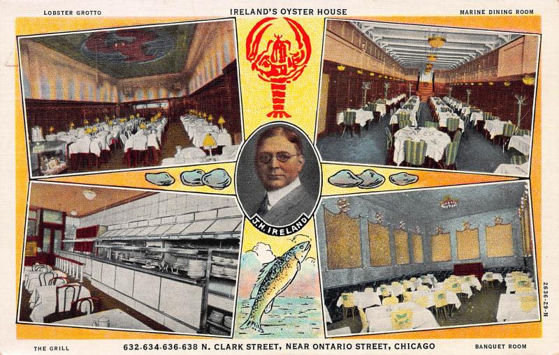 Ireland's Oyster House Restaurant, Chicago, Illinois, Early Postcard, Unused