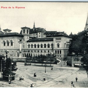 Switzerland Lausanne Place de la Riponne Litho Photo Postcard People Horse A28