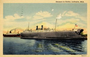 MI - Ludington. Steamers in Harbor