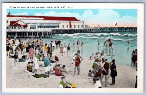 1920-30's CAPE MAY NEW JERSEY NJ VIEW OF BEACH & FISHING PIER ANTIQUE POSTCARD