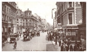 Charing Cross and Strand London England Old Cars Street Scene Postcard