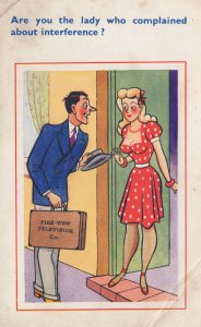 TV Repair Man Television Interference Comic Postcard