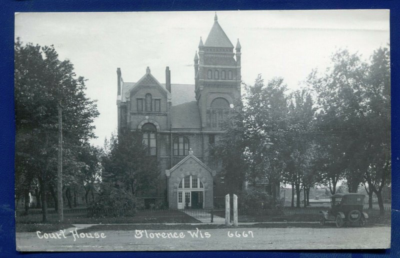 Florence Wisconsin wi county court house real photo postcard RPPC.