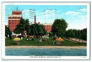 1930 New Hotel Warwick Newport News Virginia VA, Beach Front Vintage Postcard