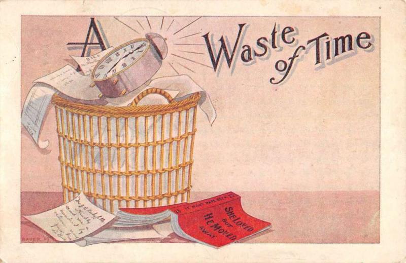 Waste Of Time Clock Book Comic Antique Postcard K7876369