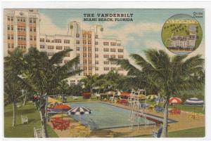 Vanderbilt Hotel Miami Beach Florida linen postcard