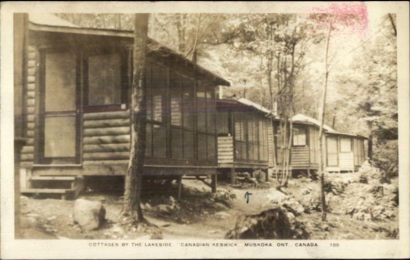 Muskoka Ontario Cottages by Lakeside Canadian Keswick Real Photo Postcard