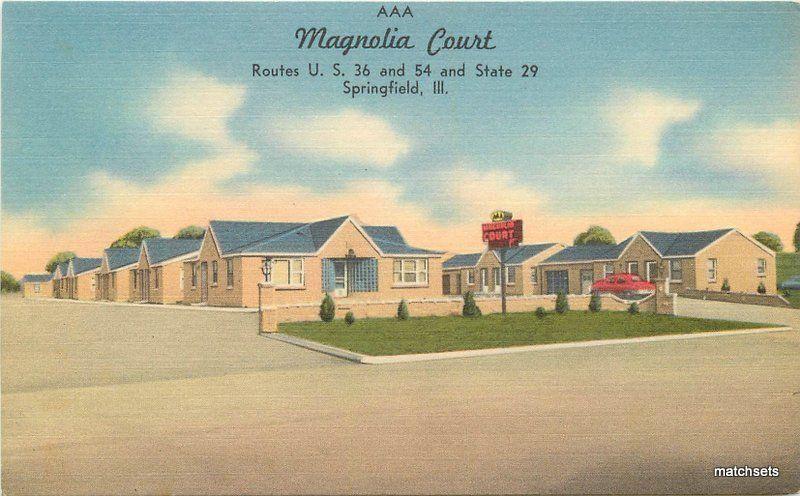 1940s Springfield Illinois Magnolia Court Roadside Linen Tichnor postcard 9249