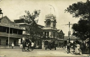 singapore, Central Police Station, Old car, Rickshaw (1931) RPPC Postcard