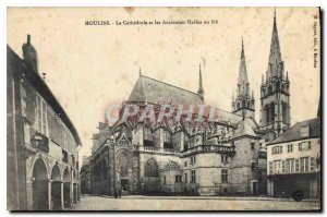 Old Postcard Moulins The Cathedral and Old Halles to cable