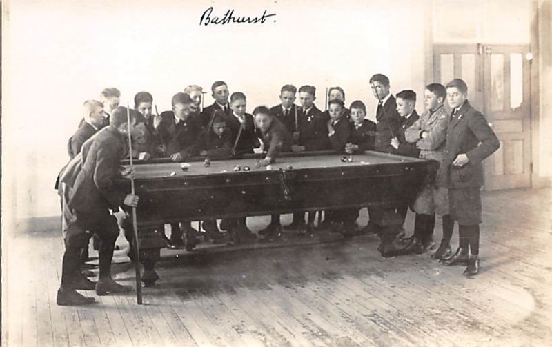 Bathurst, Canada Real Photo Pool Billiards Carte Postale writing on back 