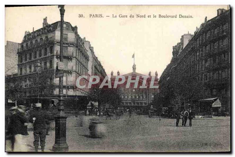 Old Postcard Paris's Gare du Nord and the Boulevard Denain