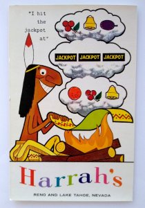 Harrahs Club Casino Postcard Chief Jackpot Smoke Signals Reno Lake Tahoe Nevada