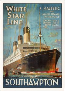 RMS Majestic White Star Line Southampton UK Continental Reproduction Postcard C9