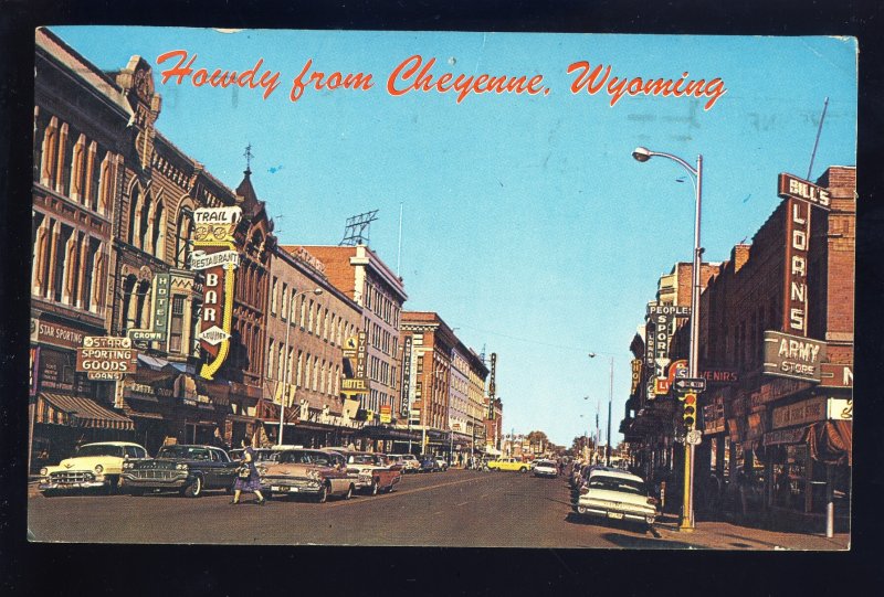 Cheyenne, Wyoming/WY Postcard, Downtown, Trail Bar/Hotel/Army Store/Old