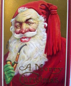 Santa Claus Postcard Long Beard Pipe In Hand Christmas Series 213D Stecher 1915 