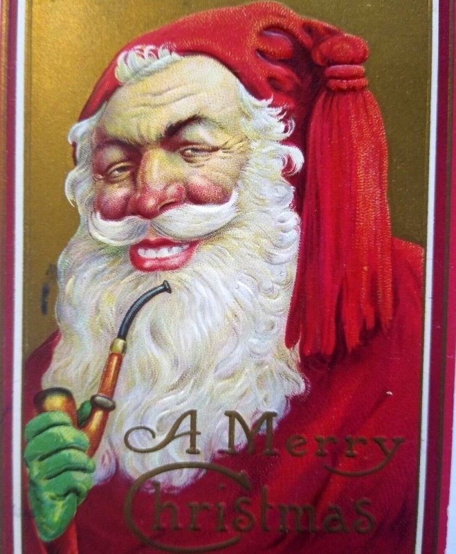 Santa Claus Postcard Long Beard Pipe In Hand Christmas Series 213D Stecher 1915 