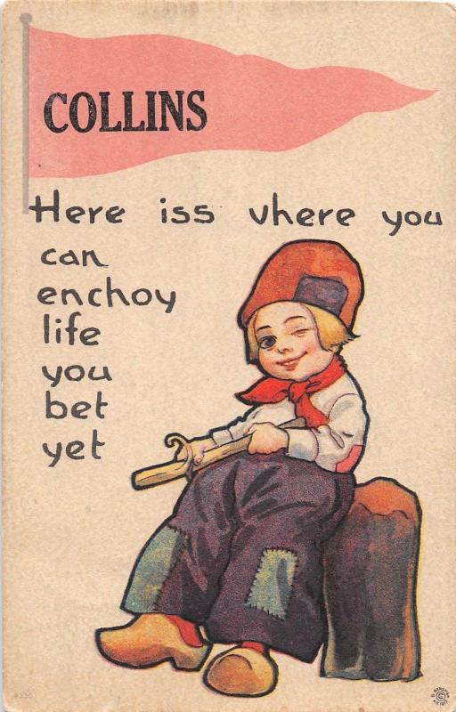  A2 Michigan Mi PENNANT Postcard 1913 COLLINS Dutch Here Iss Vhere You Can 