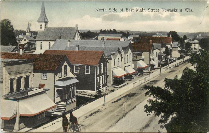 c1907 Hand-Colored Postcard; N Side East Main Street, Kewaskum WI Washington Co.