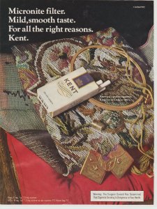 1973 Color Print Ad Kent Cigarettes on Needlework