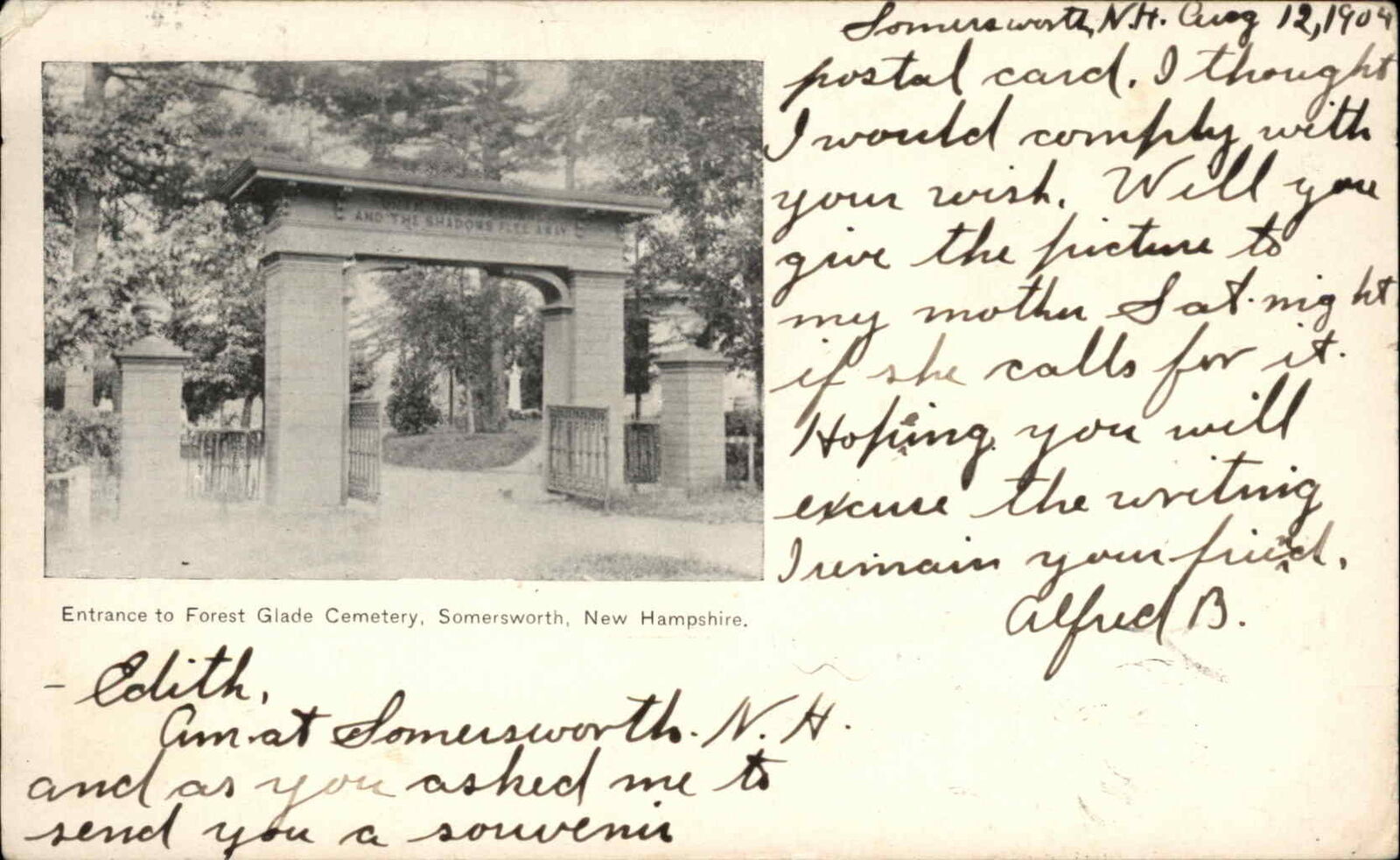 Somersworth New Hampshire NH Forest Glade Cemetery Private Mailing Card