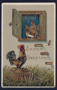 Easter Greetings rooster & hens used c1912