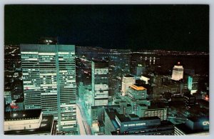 Montreal Quebec Canada Aerial Night View From CIBC Building, Vintage Postcard