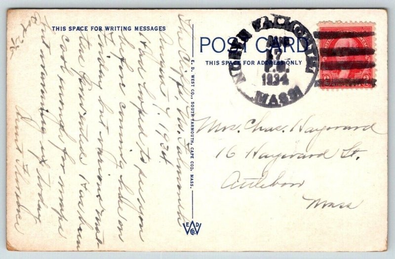 Beach Scene Cape Cod Massachusetts   Postcard  1934