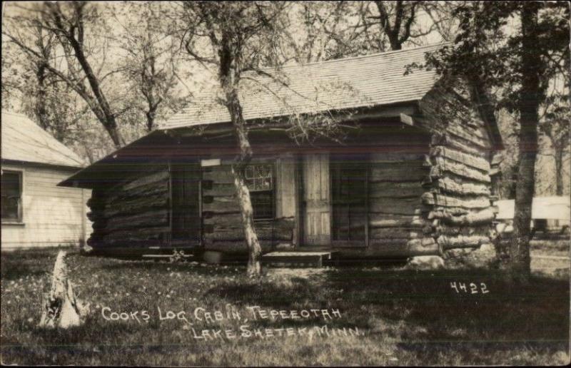 Lake Shetek MN Cooks Log Cabin Tepeeotah c1920 Real Photo Postcard