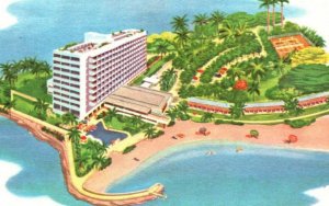 Vintage 1955 Postcard The Caribe Hilton Hotel in San Juan, PUERTO RICO