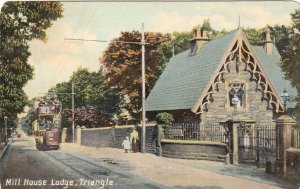 P1861 old postcard mill house lodge triangle street view trolly etc u.k.