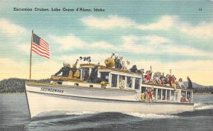 ID, Idaho CROWD~EXCURSION CRUISER SEEWEEWANA~Lake Coeur d'Alene c1940's Postcard