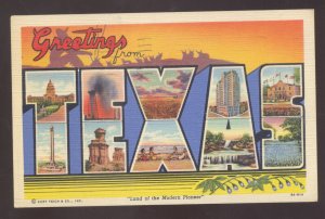GREETINGS FROM  TEXAS THE LONE STAR STATE VINTAGE LARGE LETTER LINEN POSTCARD