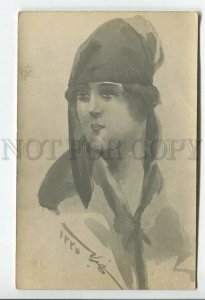 439141 ART DECO Lady Head FASHION Headscarf Vintage postcard FRANCE