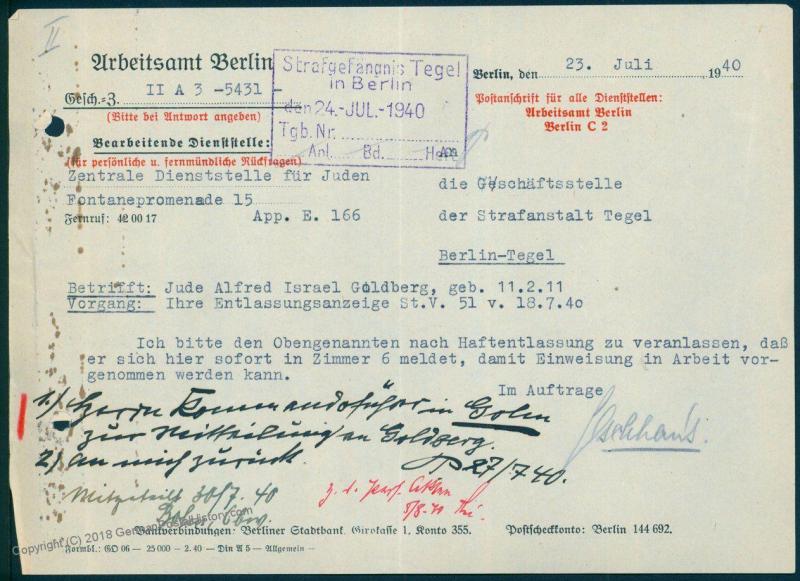 3rd Reich Germany Jewish Persecution Released Prison for Work Detail Berli 86064