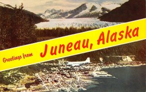 JUNEAU, ALASKA Large Letter Greetings Airplane 1963 Chrome Vintage Postcard